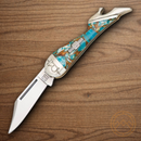 Rough Ryder Leg Folding Knife Stainless Steel Blade Amber Turquoise Stone Handle