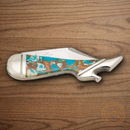 Rough Ryder Leg Folding Knife Stainless Steel Blade Amber Turquoise Stone Handle