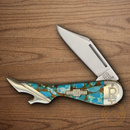Rough Ryder Leg Folding Knife Stainless Steel Blade Amber Turquoise Stone Handle