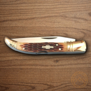 Rough Ryder French Tickler Folding Knife 440 Steel Blades  Amber Jigged Bone Handle.