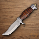Rough Ryder Hunter Fixed Knife 5" Stainless Steel Blade Stacked Leather Handle.