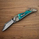 Rough Ryder Folding Knife Stainless Steel Blade Blue Bone Handle.