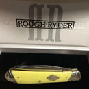 Rough Ryder Trapper Pocket Knife Carbon Steel Blades Yellow Synthetic Handle.