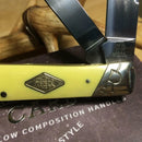 Rough Ryder Trapper Pocket Knife Carbon Steel Blades Yellow Synthetic Handle.