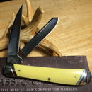 Rough Ryder Trapper Pocket Knife Carbon Steel Blades Yellow Synthetic Handle.