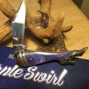 Rough Ryder Leg Folding Knife Stainless Steel Blade Purple Swirl Acrylic Handle.