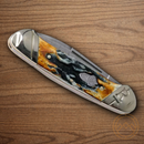 Rough Ryder Canoe Pocket Knife Damascus Steel Blades Cinnamon Stag Bone Handle.