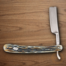 Rough Ryder Razor Folding Knife 3.5" Damascus Steel Blades Cinnamon Stag Bone Handle.