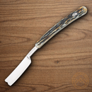 Rough Ryder Razor Folding Knife 3.5" Damascus Steel Blades Cinnamon Stag Bone Handle.