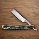 Rough Ryder Razor Folding Knife 3.5" Damascus Steel Blades Cinnamon Stag Bone Handle.