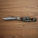 Rough Ryder Stockman Pocket Knife 3.5" Damascus Steel Blades Cinnamon Stag Bone Handle.