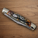 Rough Ryder Stockman Pocket Knife 3.5" Damascus Steel Blades Cinnamon Stag Bone Handle.