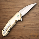 Rough Ryder Linerlock Folding Knife 3.75" D2 Tool Steel  Blade Polished Brass Handle.