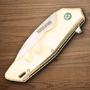 Rough Ryder Linerlock Folding Knife 3.75" D2 Tool Steel  Blade Polished Brass Handle.
