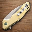 Rough Ryder Linerlock Folding Knife 3.75" D2 Tool Steel  Blade Polished Brass Handle.