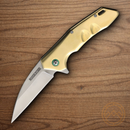 Rough Ryder Linerlock Folding Knife 3.75" D2 Tool Steel  Blade Polished Brass Handle.