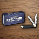 Rough Ryder Trapper Pocket Knife Stainless Steel Blades Denim Micarta Handle.