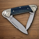 Rough Ryder  Canoe Pocket Knife Stainless Steel Blades Denim Micarta Handle.