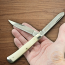 Rough Ryder Trapper Pocket Knife Stainless Steel Blades White Bone Handle