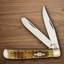 Rough Ryder Trapper Pocket Knife Stainless Steel Blades Amber Jigged Bone Handle