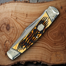 Rough Ryder Large Moose Tuff Pocket Knife Stainless Steel Blades Imitation Stag Handle