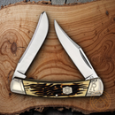 Rough Ryder Large Moose Tuff Pocket Knife Stainless Steel Blades Imitation Stag Handle