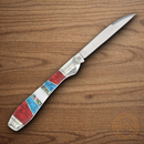 Rough Ryder Stoneworx Folding Knife Stainless Steel Blade Blue/Red Turquoise/Mother of Pearl/abalone Handle