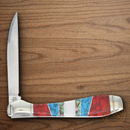 Rough Ryder Stoneworx Folding Knife Stainless Steel Blade Blue/Red Turquoise/Mother of Pearl/abalone Handle