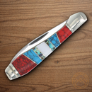 Rough Ryder Stoneworx Folding Knife Stainless Steel Blade Blue/Red Turquoise/Mother of Pearl/abalone Handle