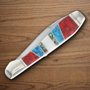 Rough Ryder Stoneworx Folding Knife Stainless Steel Blade Blue/Red Turquoise/Mother of Pearl/abalone Handle