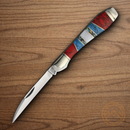 Rough Ryder Stoneworx Folding Knife Stainless Steel Blade Blue/Red Turquoise/Mother of Pearl/abalone Handle