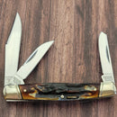 Rough Ryder Stockman Pocket Knife Carbon Steel Blades Cinnamon Stag Bone Handle