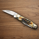 Rough Ryder Swayback Pocket Knife Carbon Steel Blades Cinnamon Stag Bone Handle