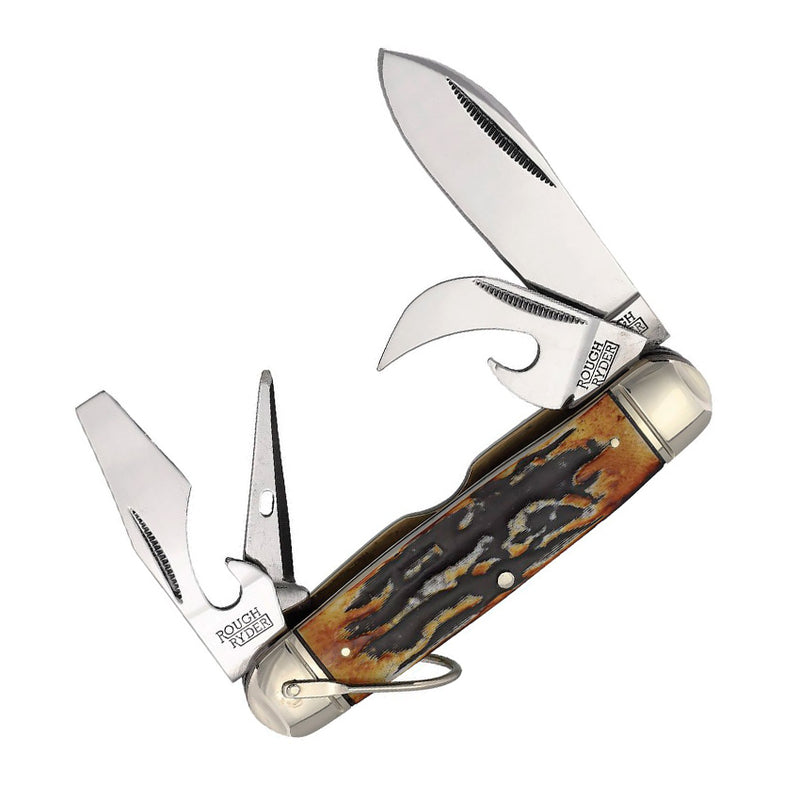 Rough Ryder Kamp King Pocket Knife Carbon Steel Blades Cinnamon Stag Bone Handle 2424 -Rough Ryder - Survivor Hand Precision Knives & Outdoor Gear Store