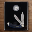 Rough Ryder Patriot Series Bow Trapper Pocket Knife Stainless Steel Blades Blue Bone Handle