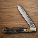 Rough Ryder Folding Knife Damascus Steel Blade Cinnamon Jigged Bone Handle