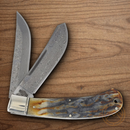 Rough Ryder Trapper Pocket Knife Damascus Steel Blades Cinnamon Jigged Bone Handle