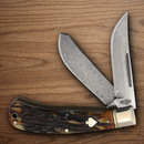 Rough Ryder Trapper Pocket Knife Damascus Steel Blades Cinnamon Jigged Bone Handle