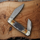 Rough Ryder Swell Center Jack Pocket Knife Damascus Steel Blades Bone Handle