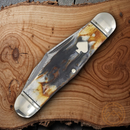Rough Ryder Swell Center Jack Pocket Knife Damascus Steel Blades Bone Handle