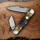 Rough Ryder Swell Center Jack Pocket Knife Damascus Steel Blades Bone Handle