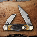 Rough Ryder Swell Center Jack Pocket Knife Damascus Steel Blades Bone Handle