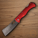Rough Ryder Sous Chef Cleaver Folding Knife 4" Damascus Steel Blade Red Aluminum Handle