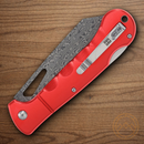 Rough Ryder Sous Chef Santoku Folding Knife 4.5" Damascus Steel Blade Red Aluminum Handle