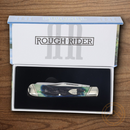 Rough Ryder Bluegill Trapper Pocket Knife Stainless Steel Blades Blue/Green Bone Handle.