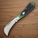 Rough Ryder Bluegill Hawkbill Folding Knife Stainless Steel Blade Blue/Green Bone Handle.