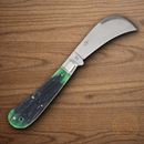 Rough Ryder Bluegill Hawkbill Folding Knife Stainless Steel Blade Blue/Green Bone Handle.