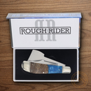 Rough Ryder Pandora Swirl Pocket Knife Stainless Steel Blades Blue Resin/Wood Handle.