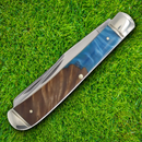 Rough Ryder Pandora Swirl Trapper Pocket Knife Stainless Steel Blades Blue Resin/Wood Handle
