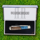 Rough Ryder Pandora Swirl Trapper Pocket Knife Stainless Steel Blades Blue Resin/Wood Handle